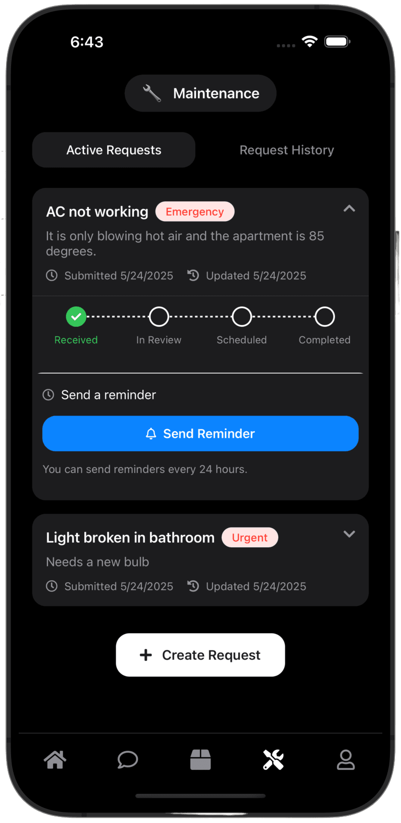 TenantLink App Interface - Maintenance